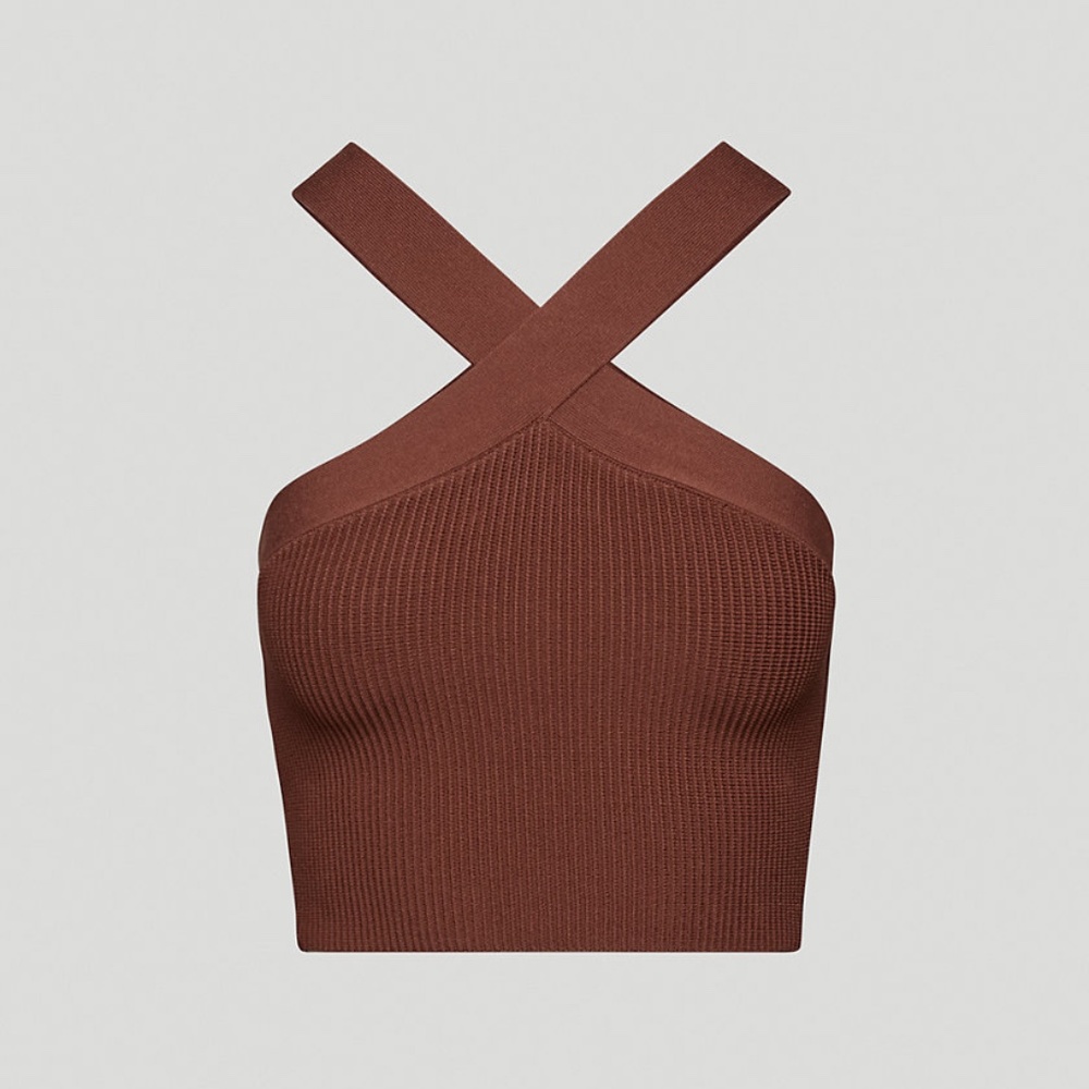 Sculpt Knit Criss Cross Cropped Tank in Chocolate Opal
